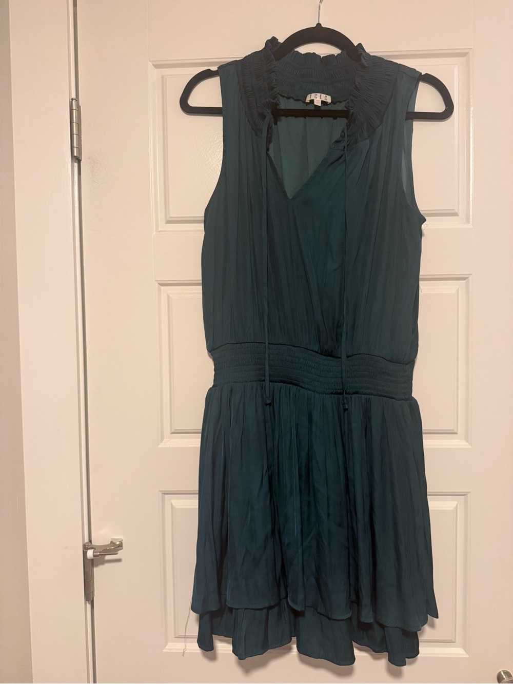 TCEC Teal Sleeveless Ruffle-Trim Mini Dress